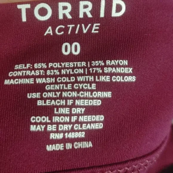 Torrid Active Sports Bra Square Back Maroon Sz 00 M/L Sz 10 - Picture 3 of 3